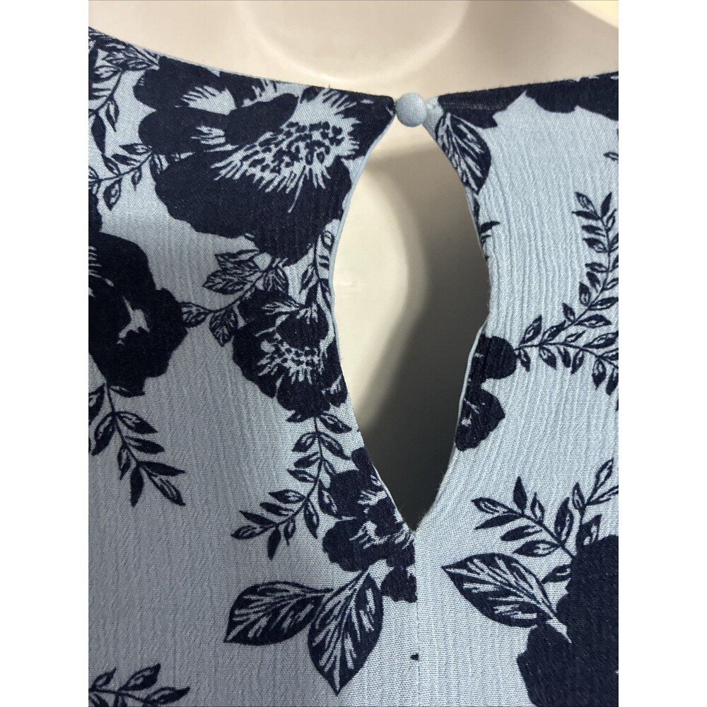 Womens Large Boho Romper Blue Floral Deep V-neck Dolman Sleeve Keyhole Button - Picture 7 of 16